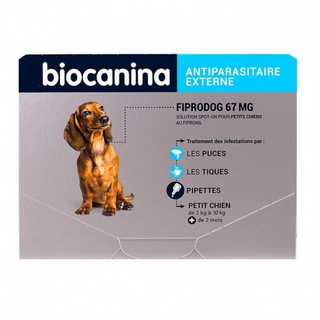 BIOCANINA FIPRODOG 67MG PETITS CHIENS SPOT ON AU FIPRONIL 3 PIPETTES